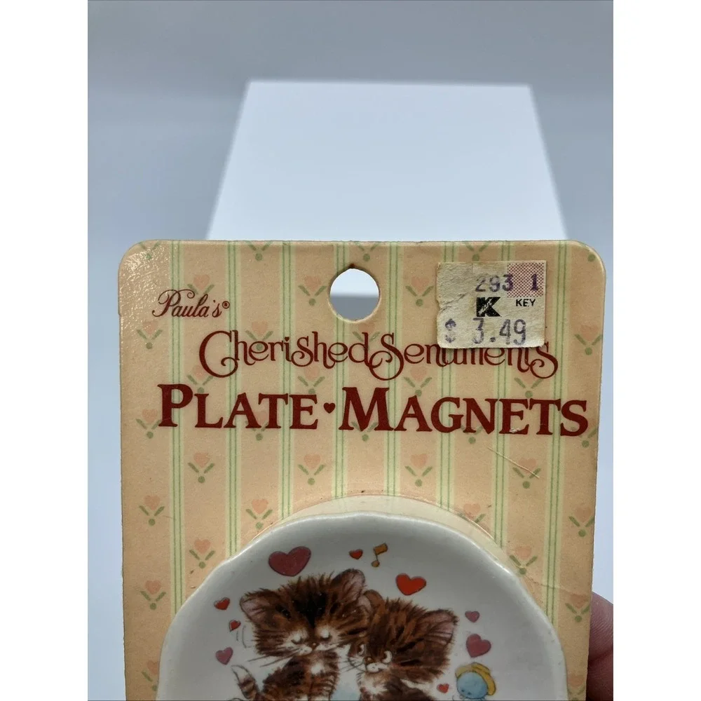 Vtg. Cherished Sentiments Plate Fridge‎ Magnet Cats Love Hearts Kitschy NOS